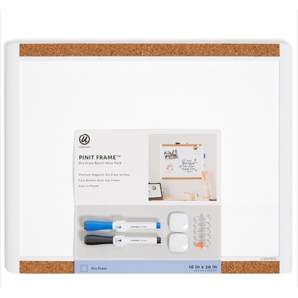 U Brands Magnetic Dry Erase Board White Board 16 X 20 Black Pin-It Frame